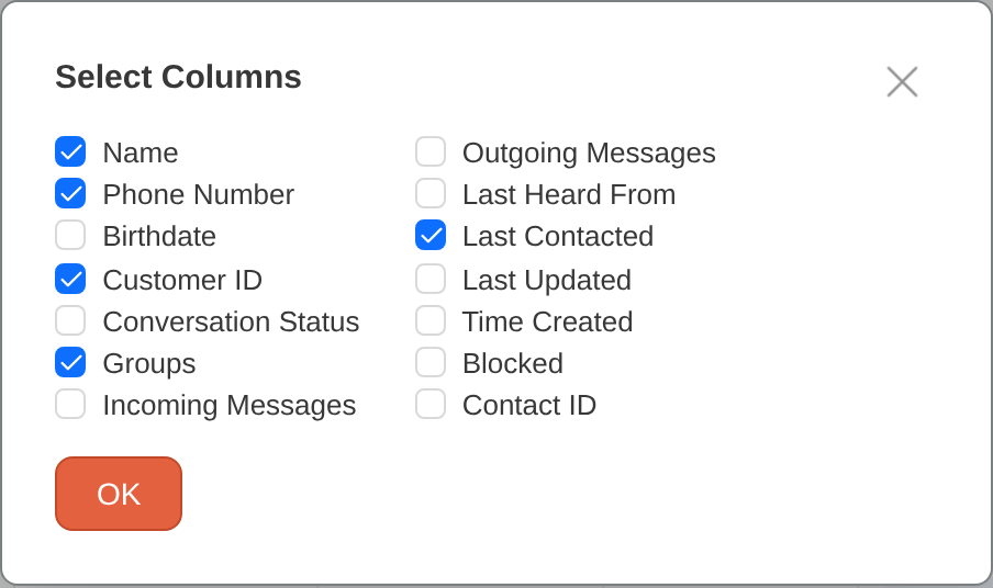 Select Columns dialog