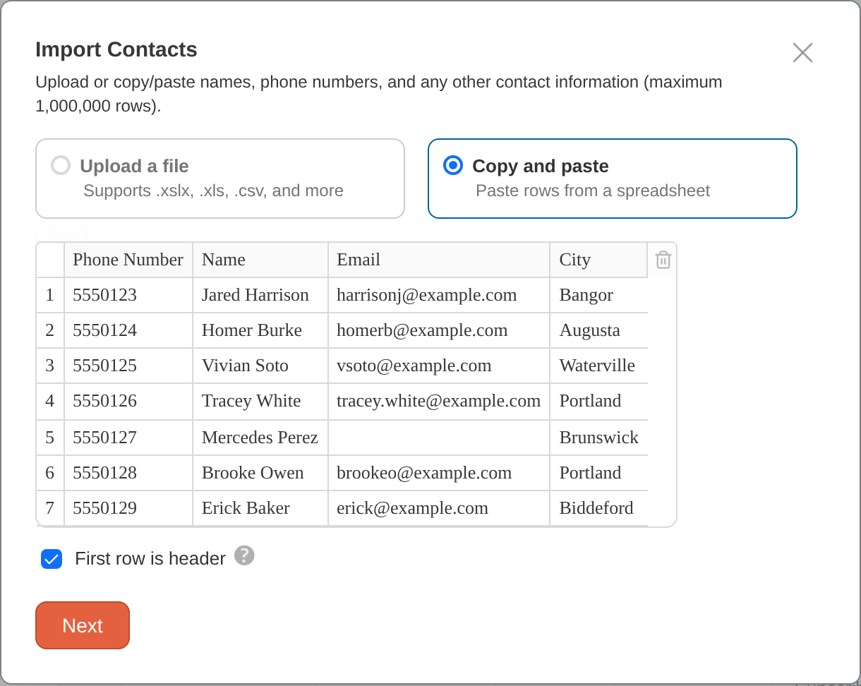 Import contacts paste preview
