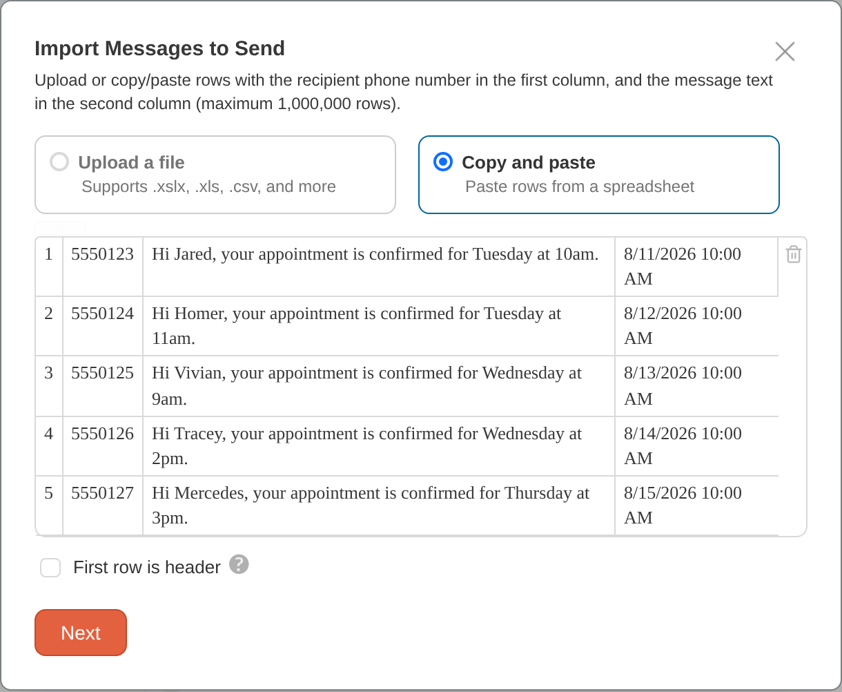 Import messages with send dates