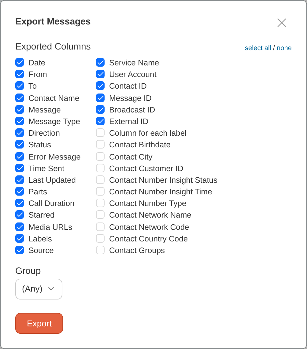 Export Messages dialog