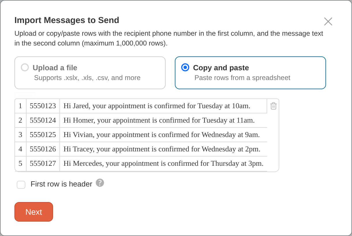 Import messages to send