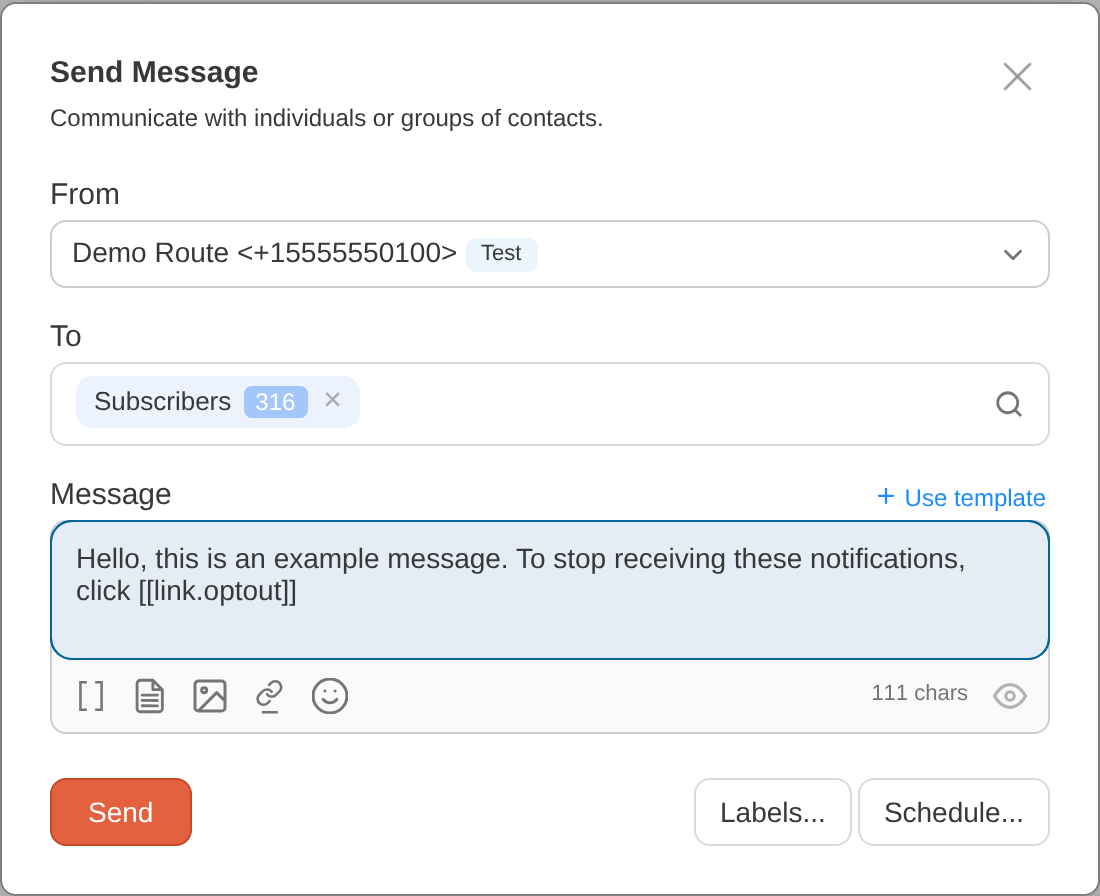 Send Message dialog with opt-out link