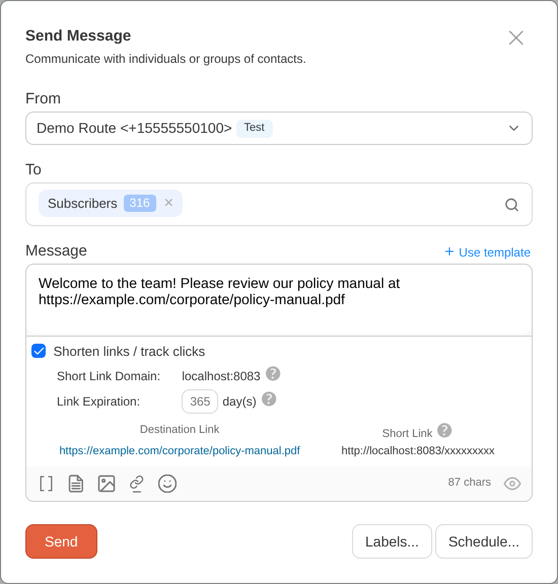 Compose with shorten links / track clicks