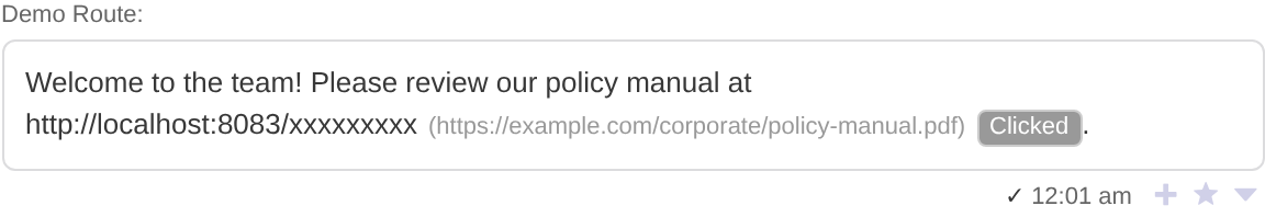 Sent message with clicked short link