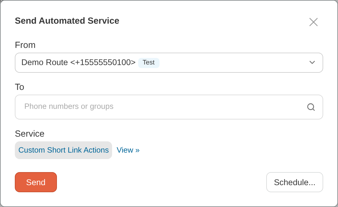 Send Automated Service dialog