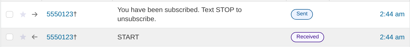 Simulated messages on the Messages page