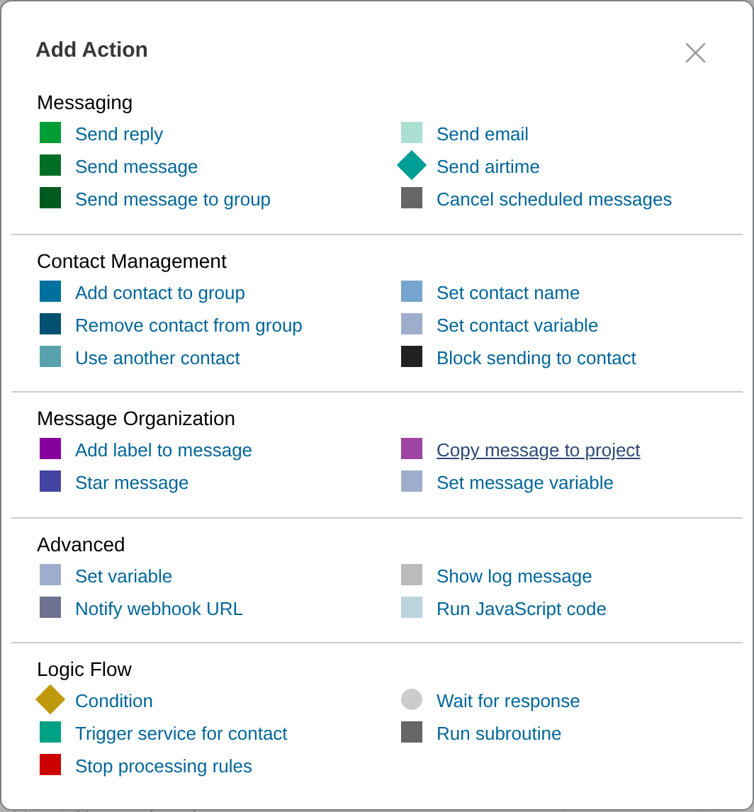 Add Action dialog