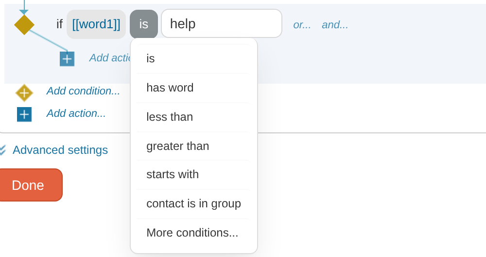 Comparison type dropdown