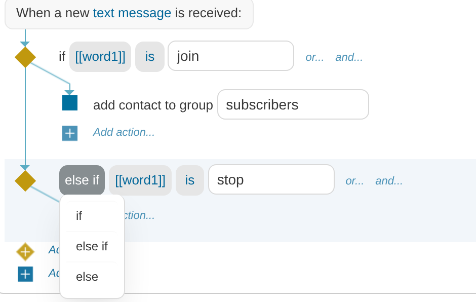 If-mode dropdown on second condition