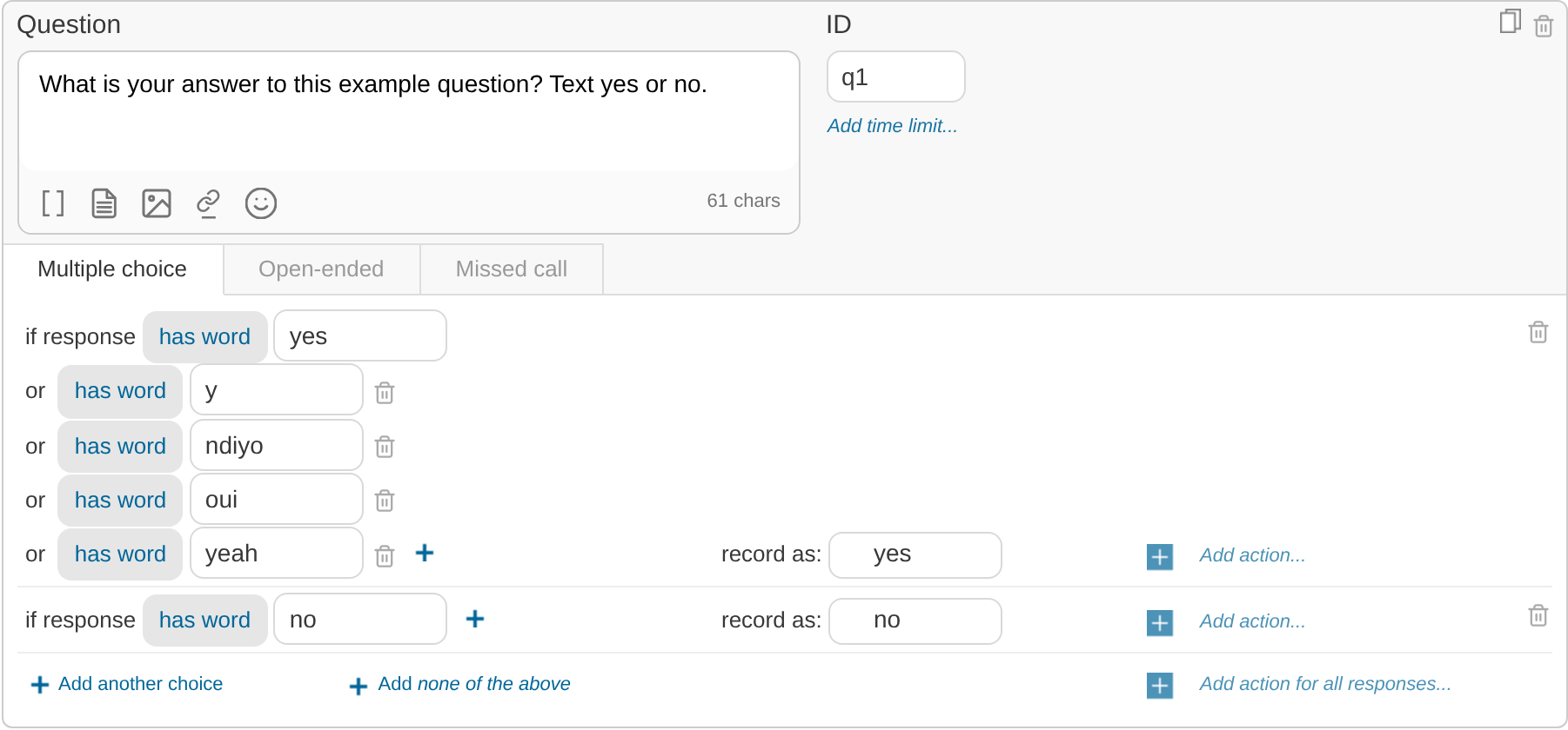 Choice synonyms added via +