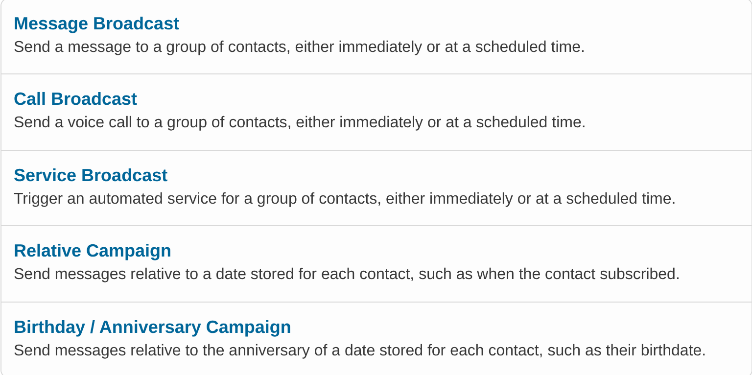 Campaign type selection
