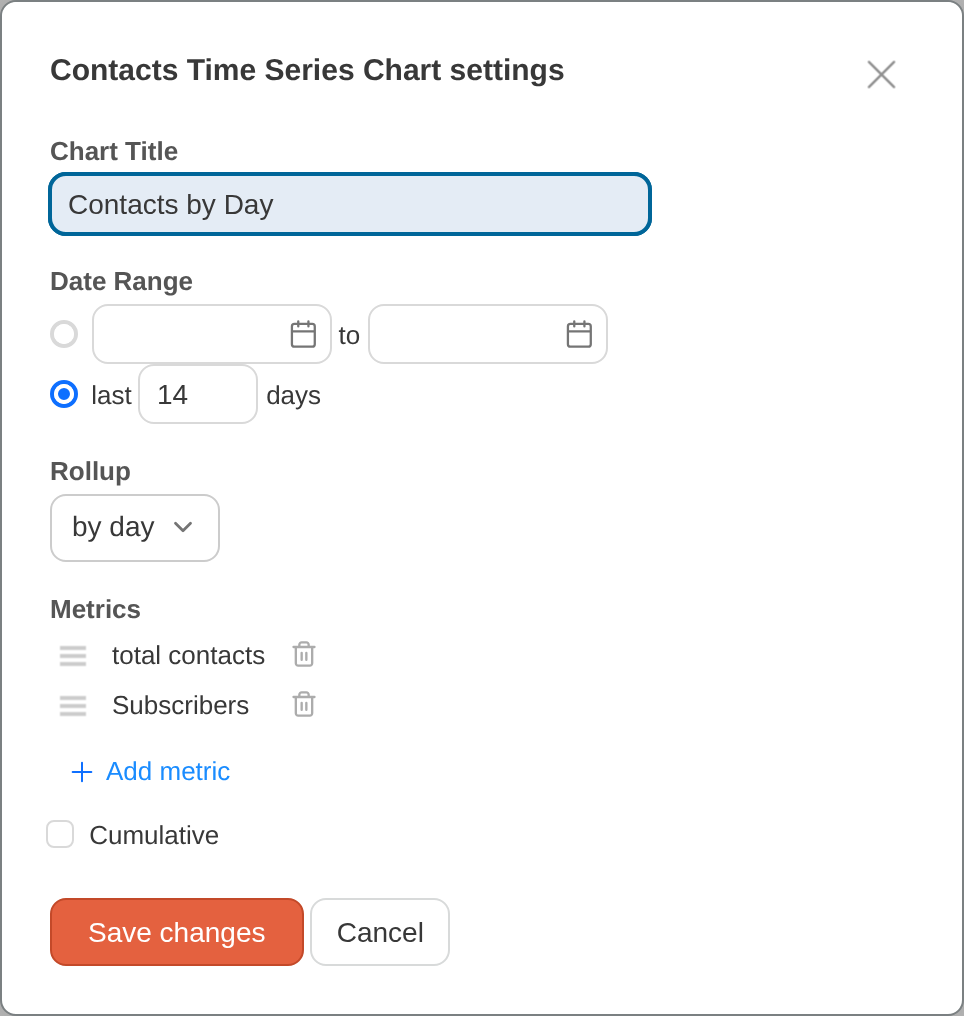 Contacts chart card settings