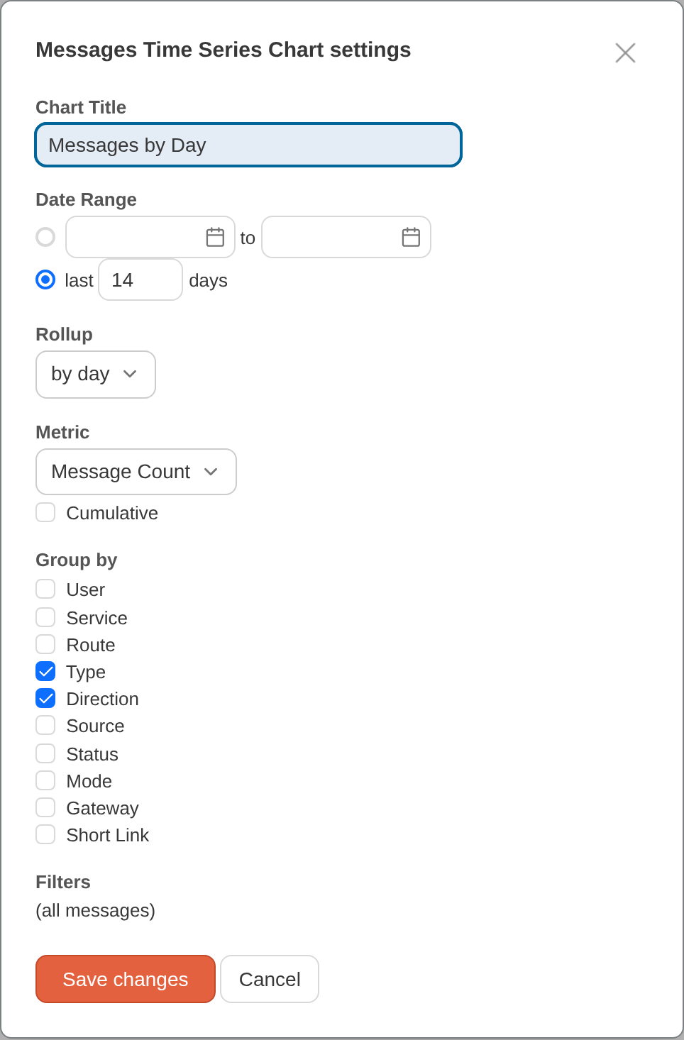 Messages chart card settings
