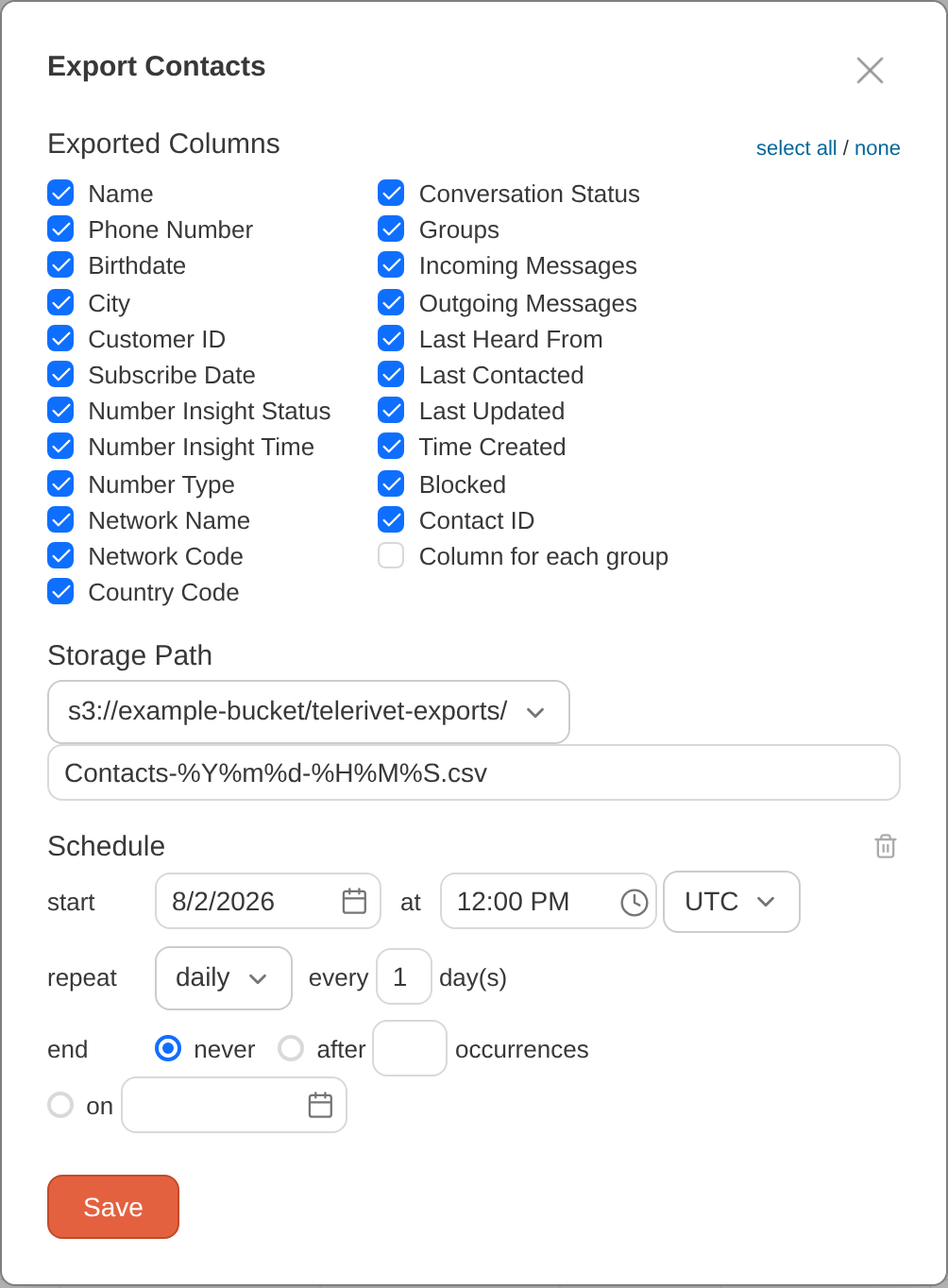 Recurring export schedule