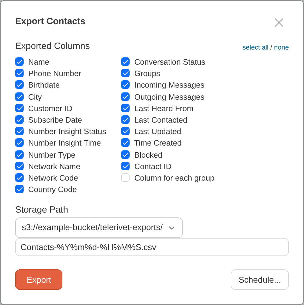 Export dialog with storage provider selected