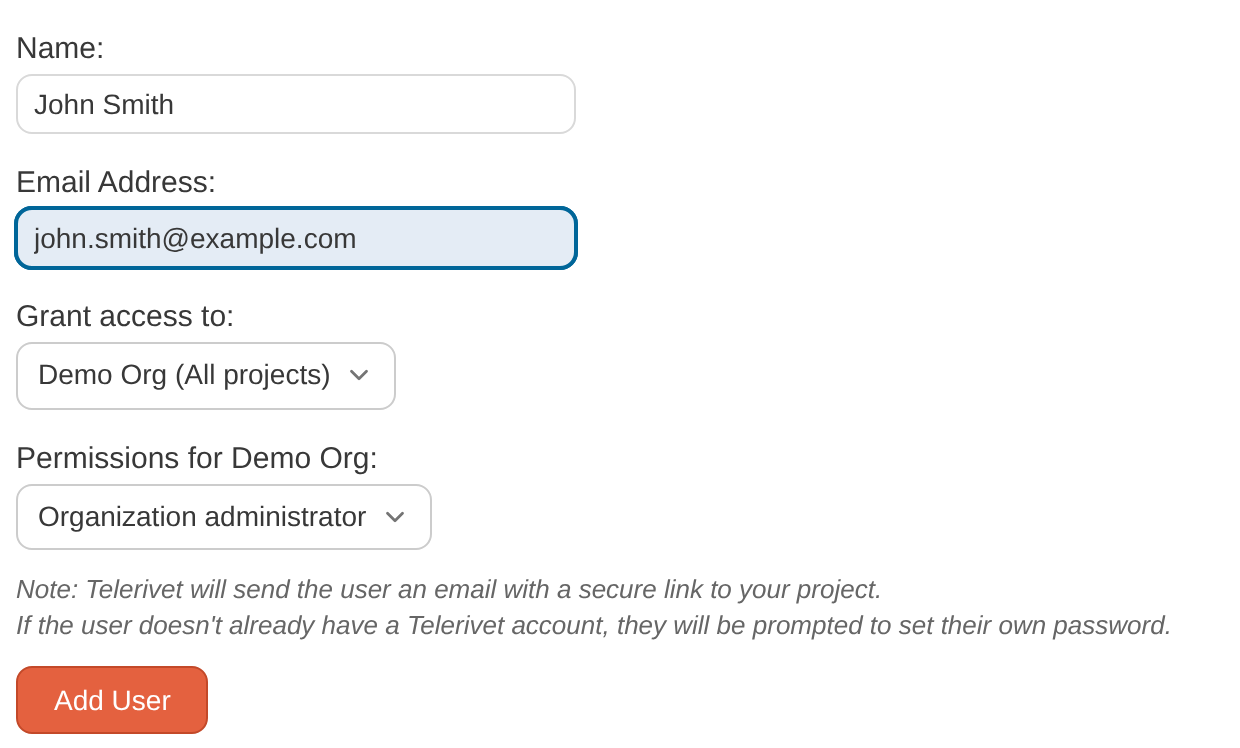 Add User Account form