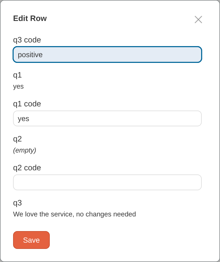 Assigning a response code in the edit dialog