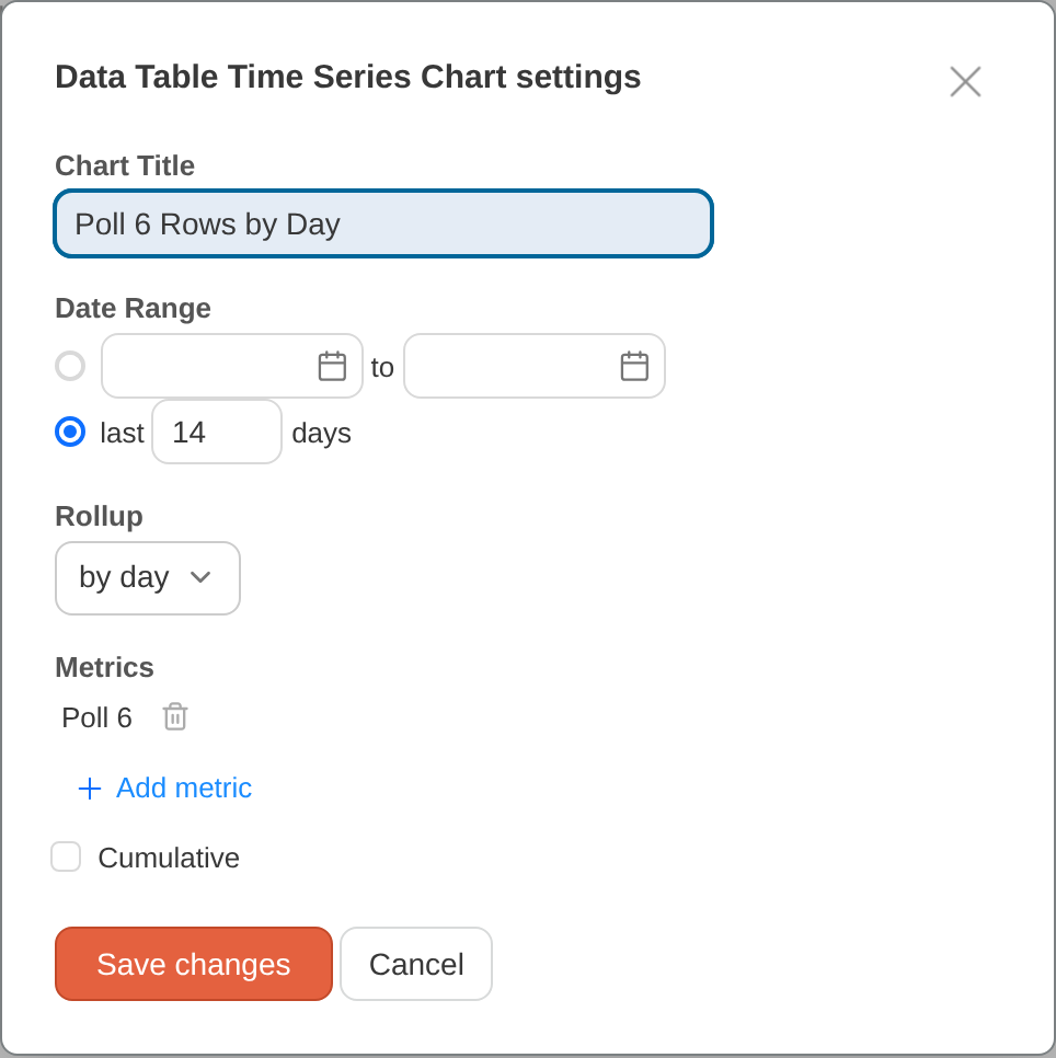 Data table chart card settings