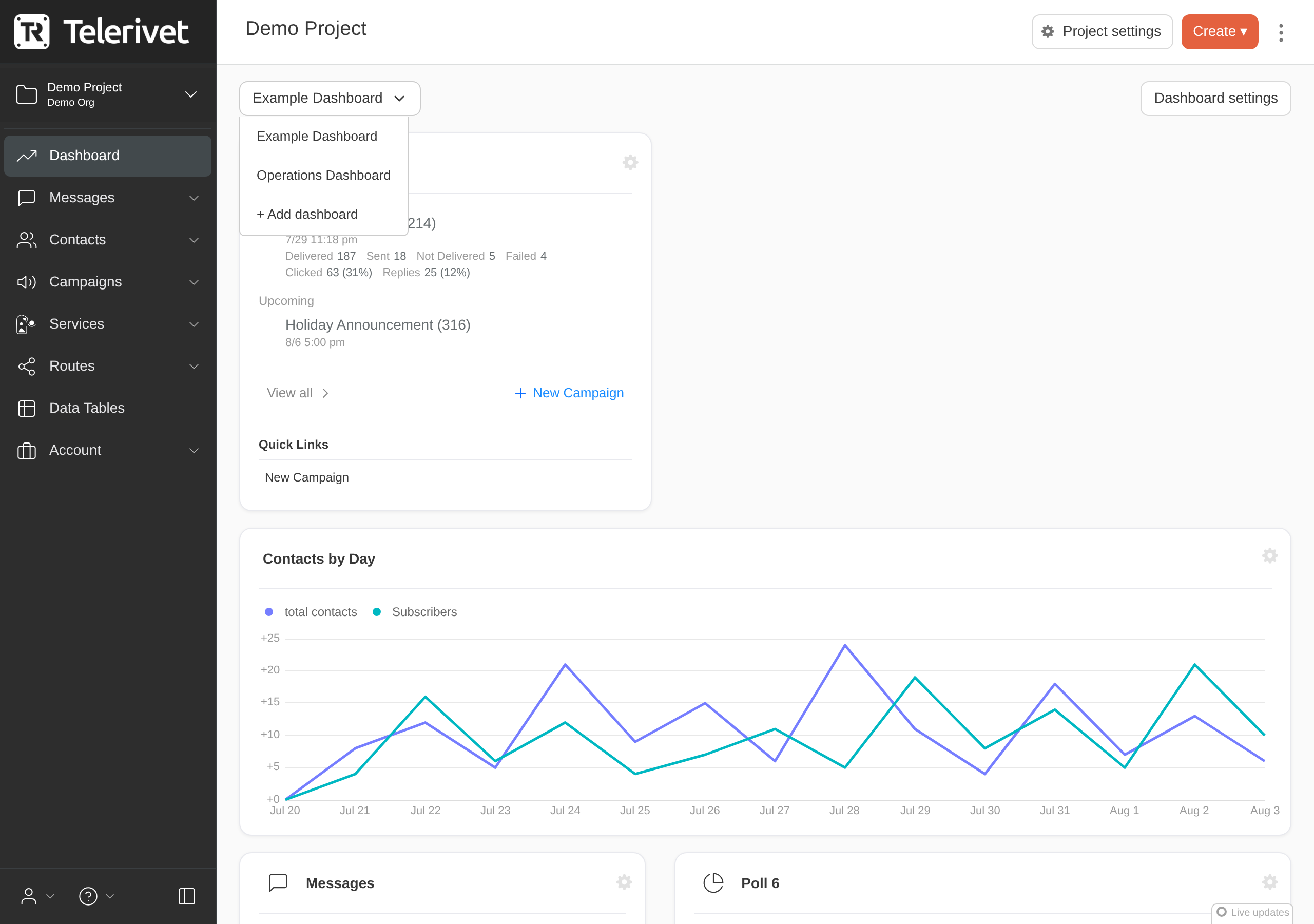 Dashboard selector dropdown