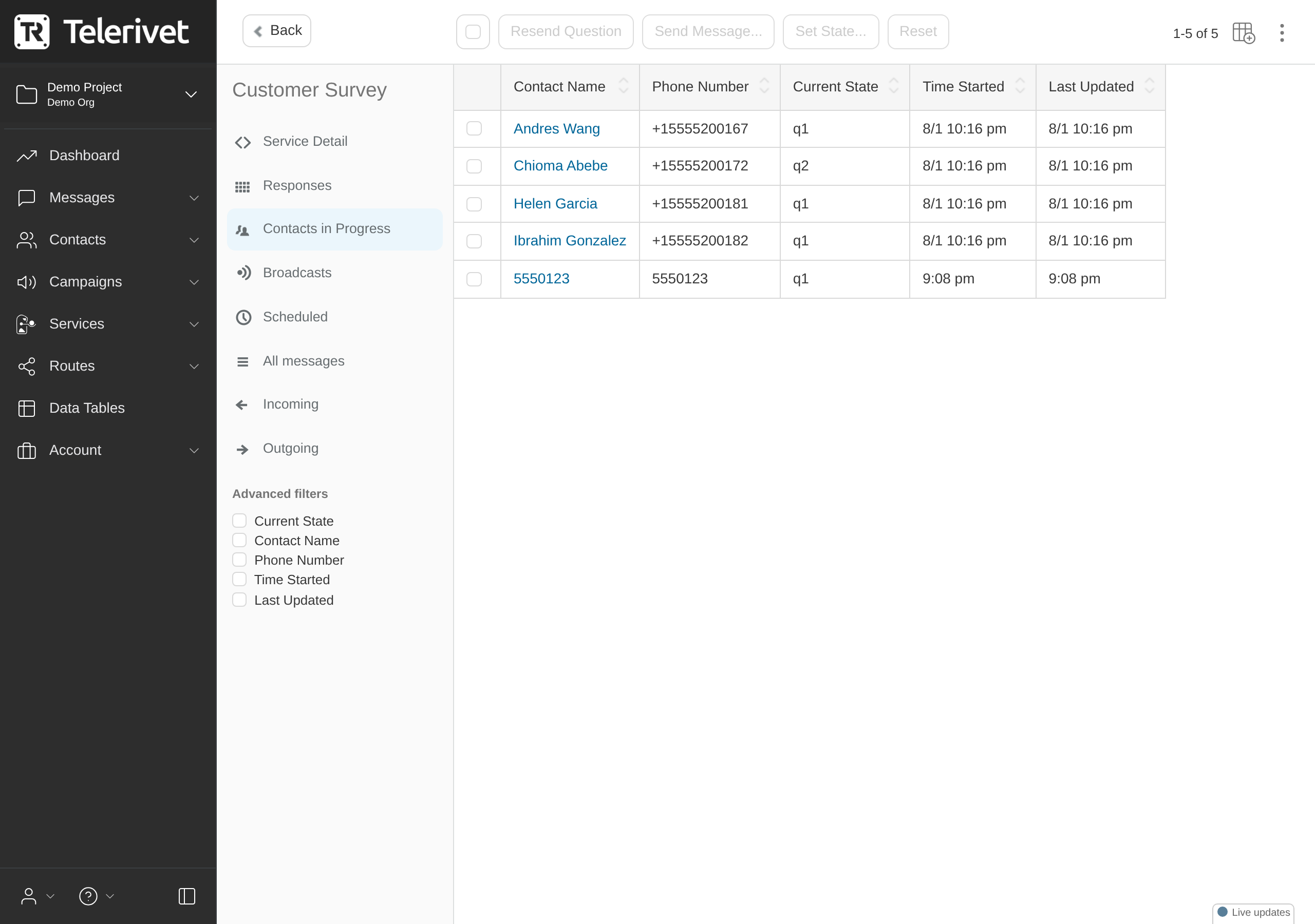 Contacts in Progress tab