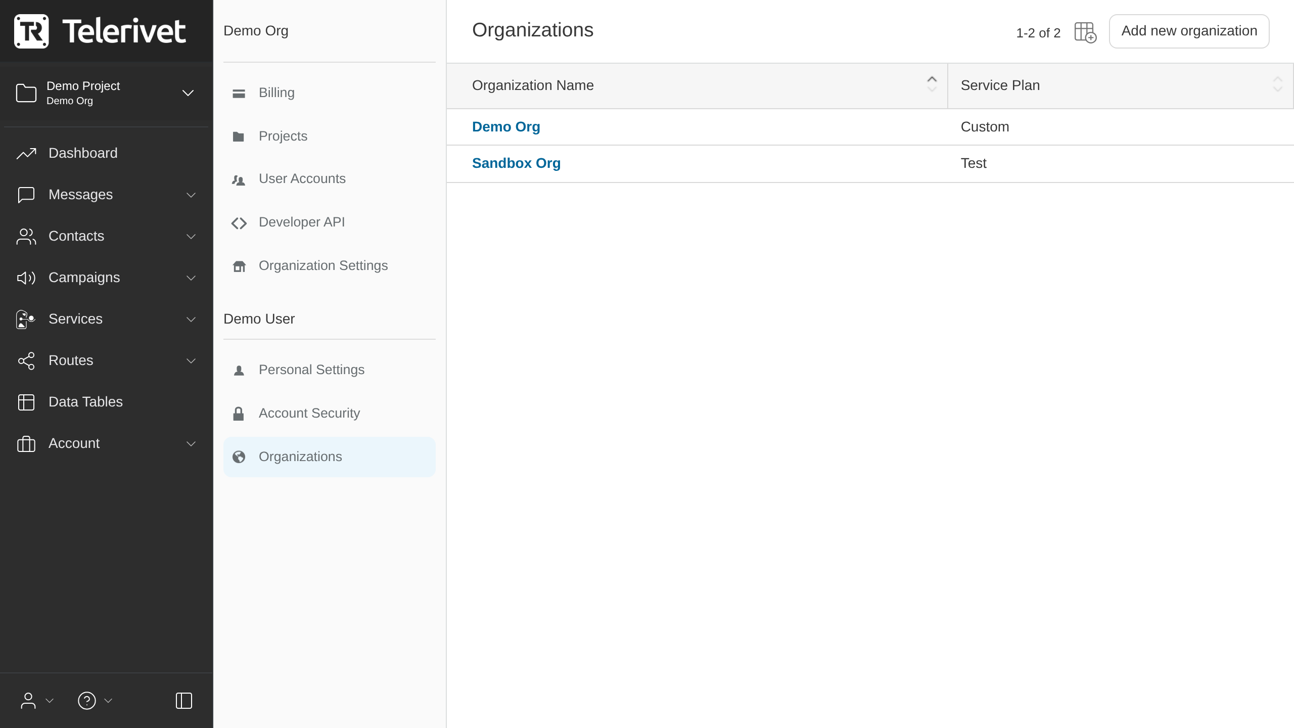 Organizations tab of the Account page