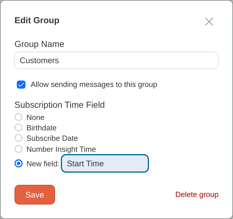 Edit Group dialog with subscription time field