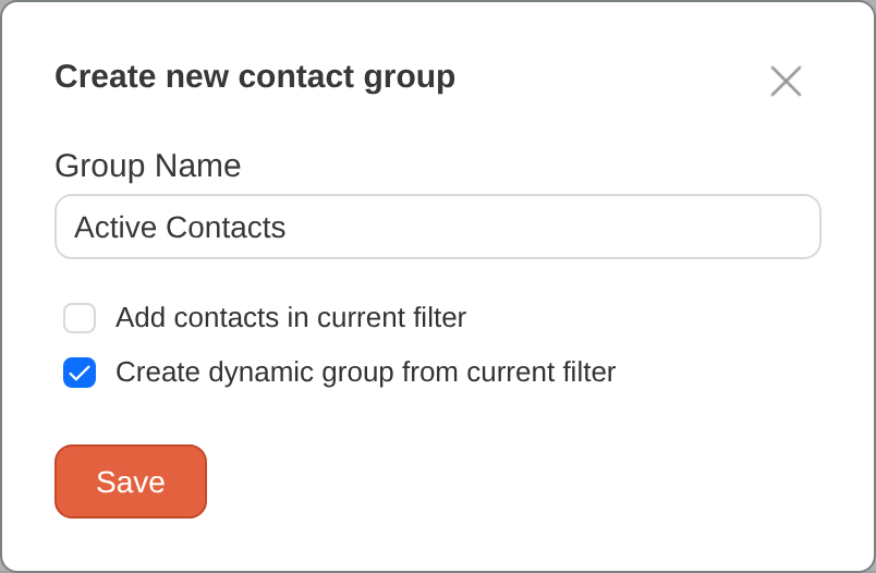 Create dynamic group from filter dialog