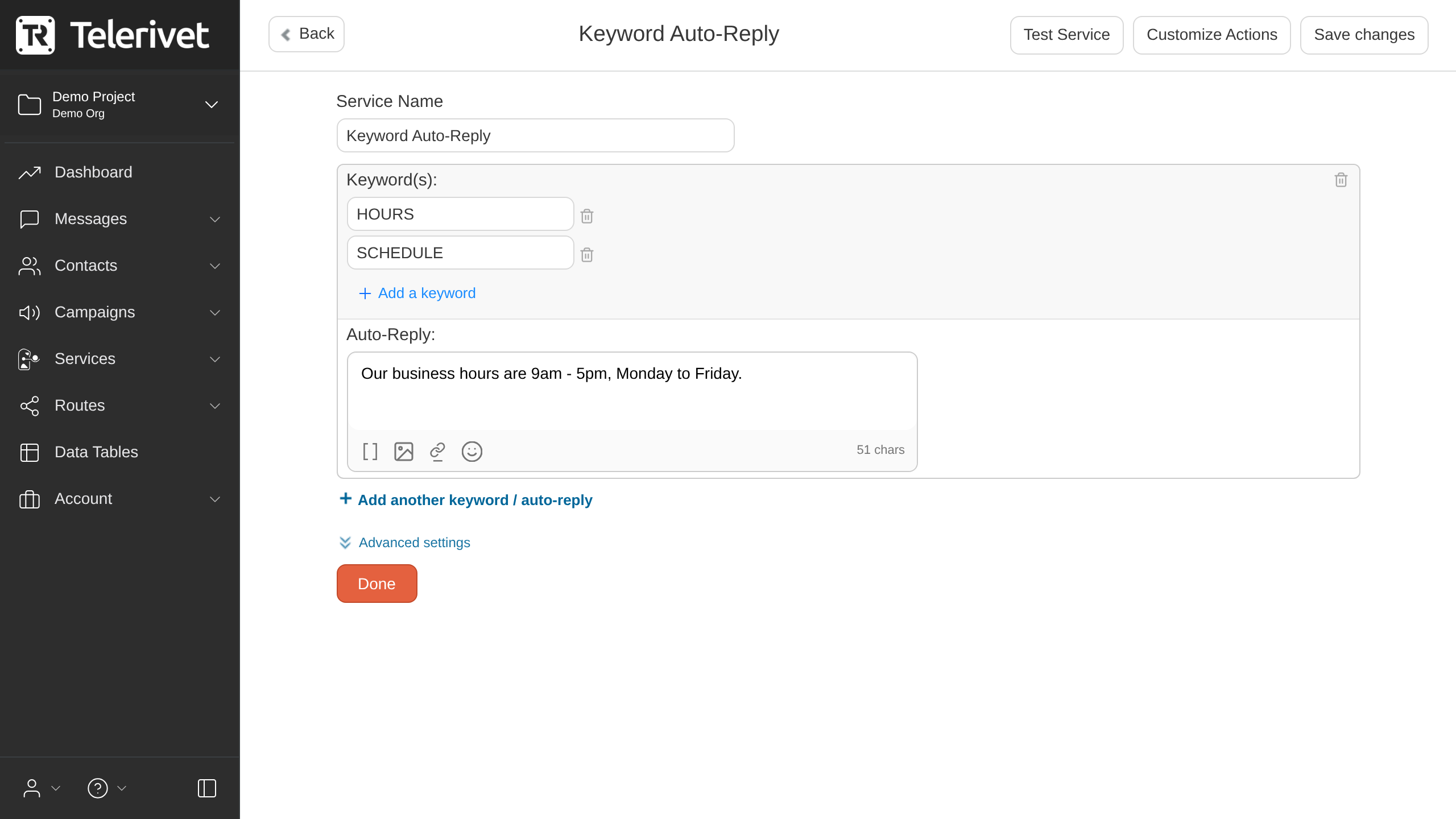 Keyword Auto-Reply template editor
