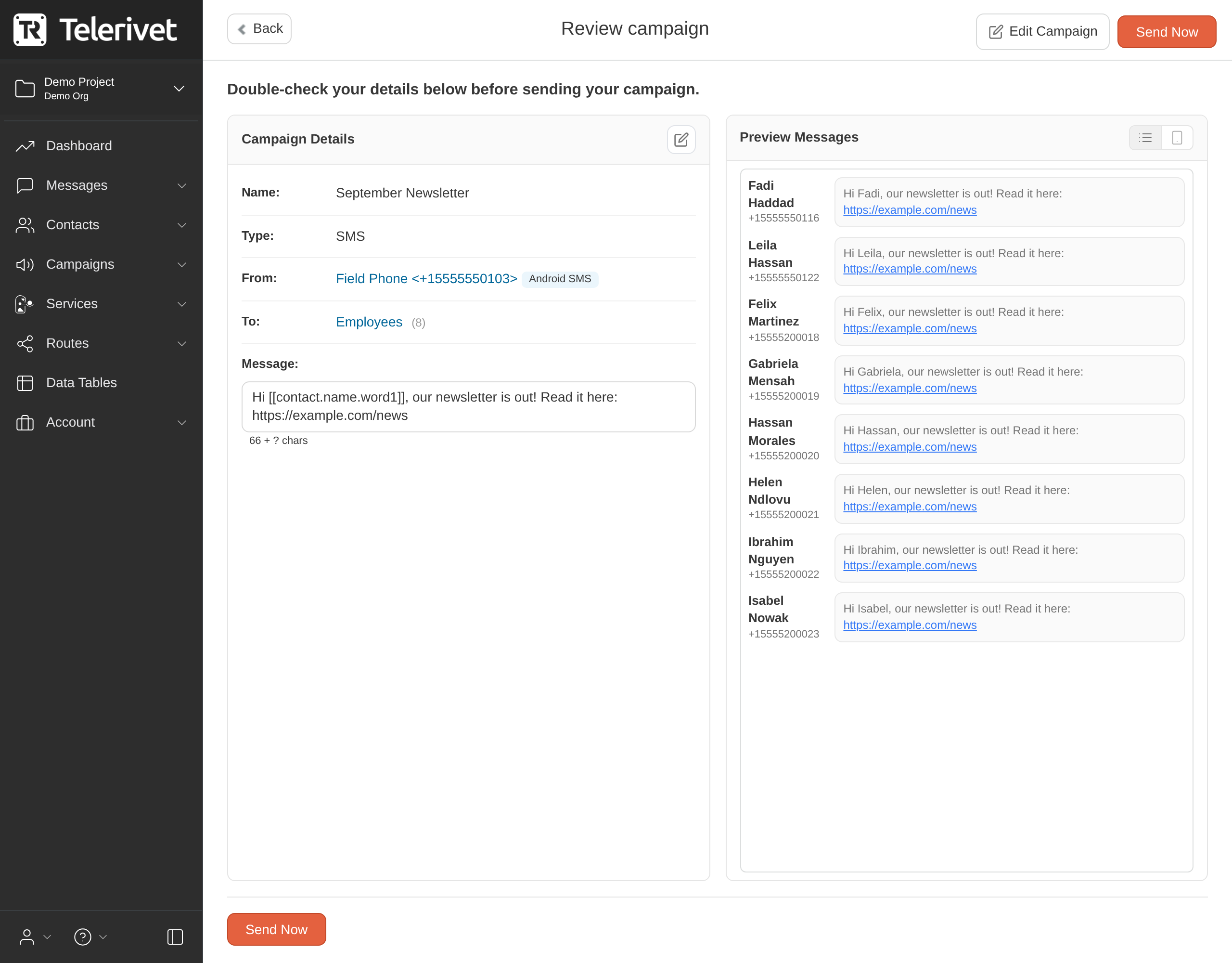 Campaign review page