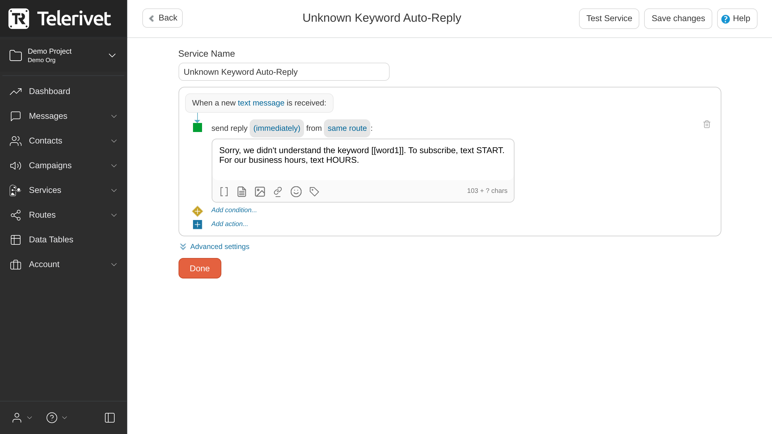 Catch-all auto-reply rules editor
