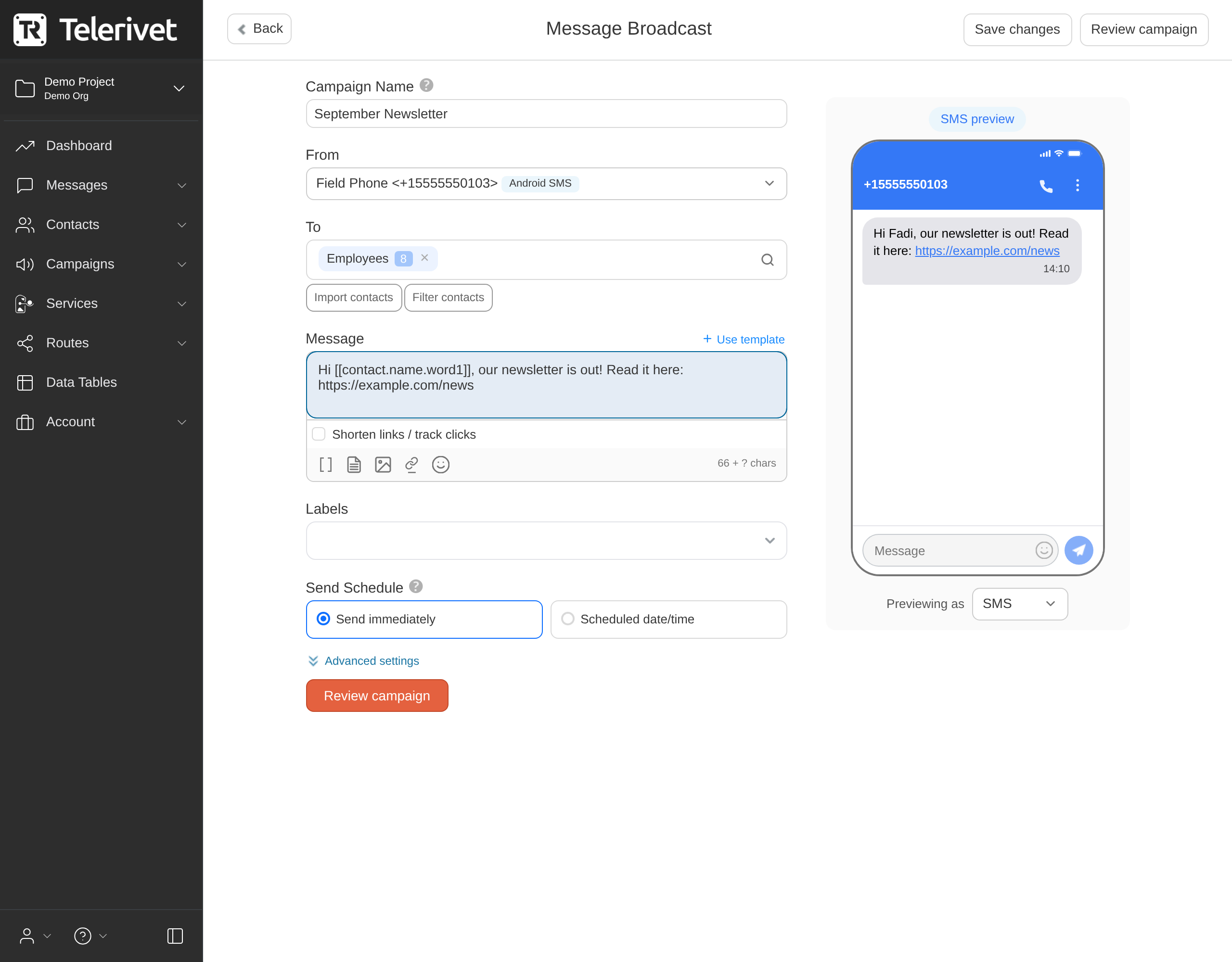 Message Broadcast editor