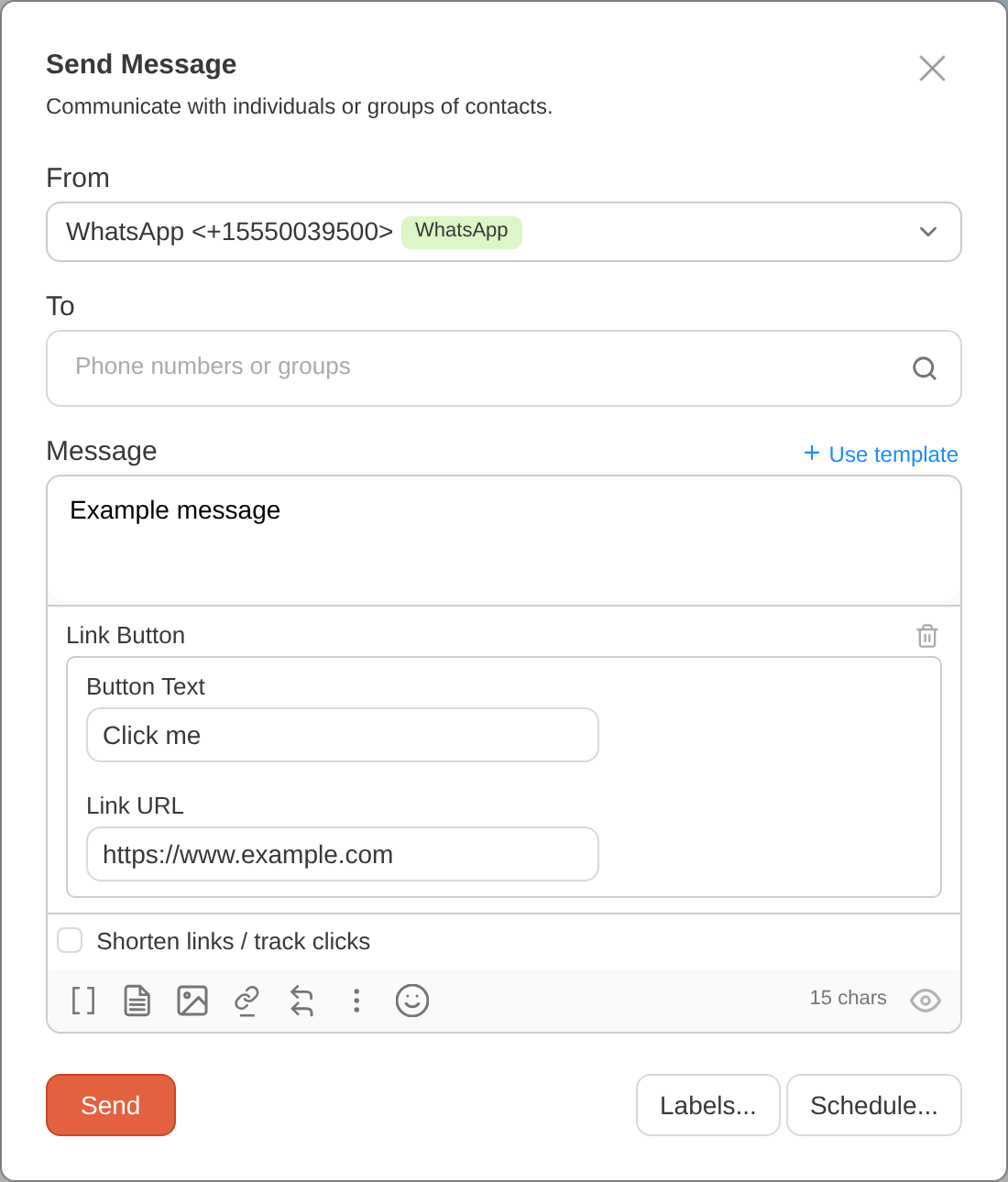Send Message dialog with a link button