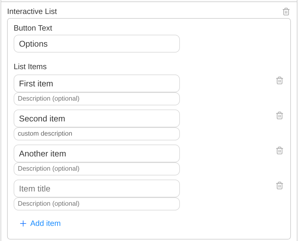 Interactive List section in the Send Message dialog