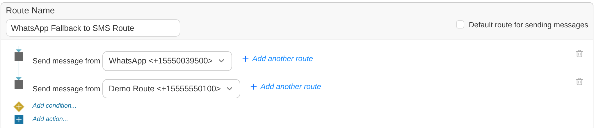Custom route with WhatsApp and SMS fallback