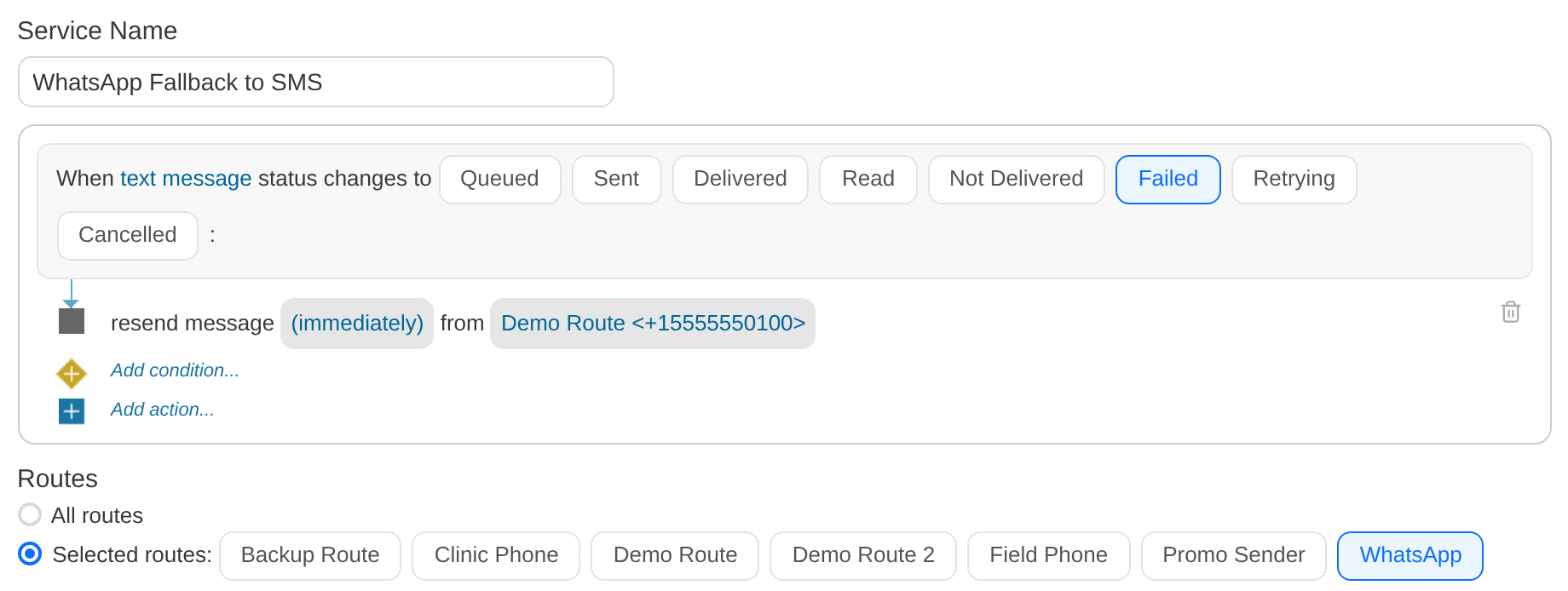 Message status service resending failed messages