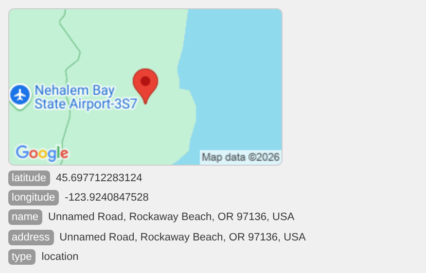 Incoming WhatsApp location message with map and location variables