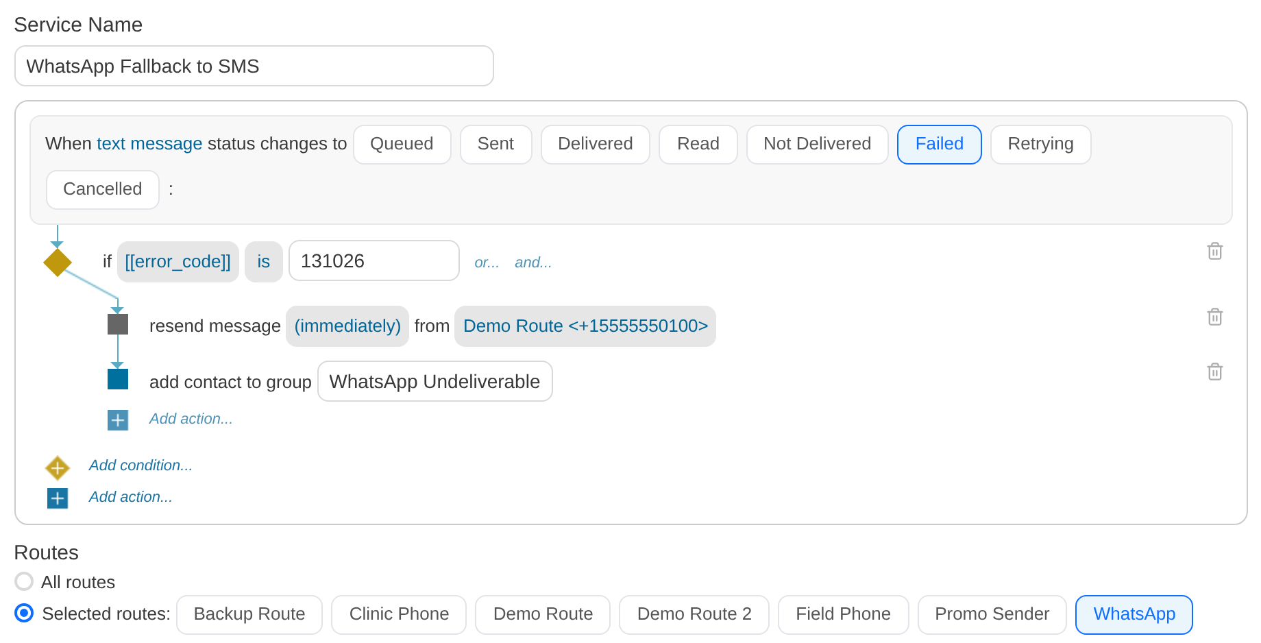 Message status service resending and adding contact to group