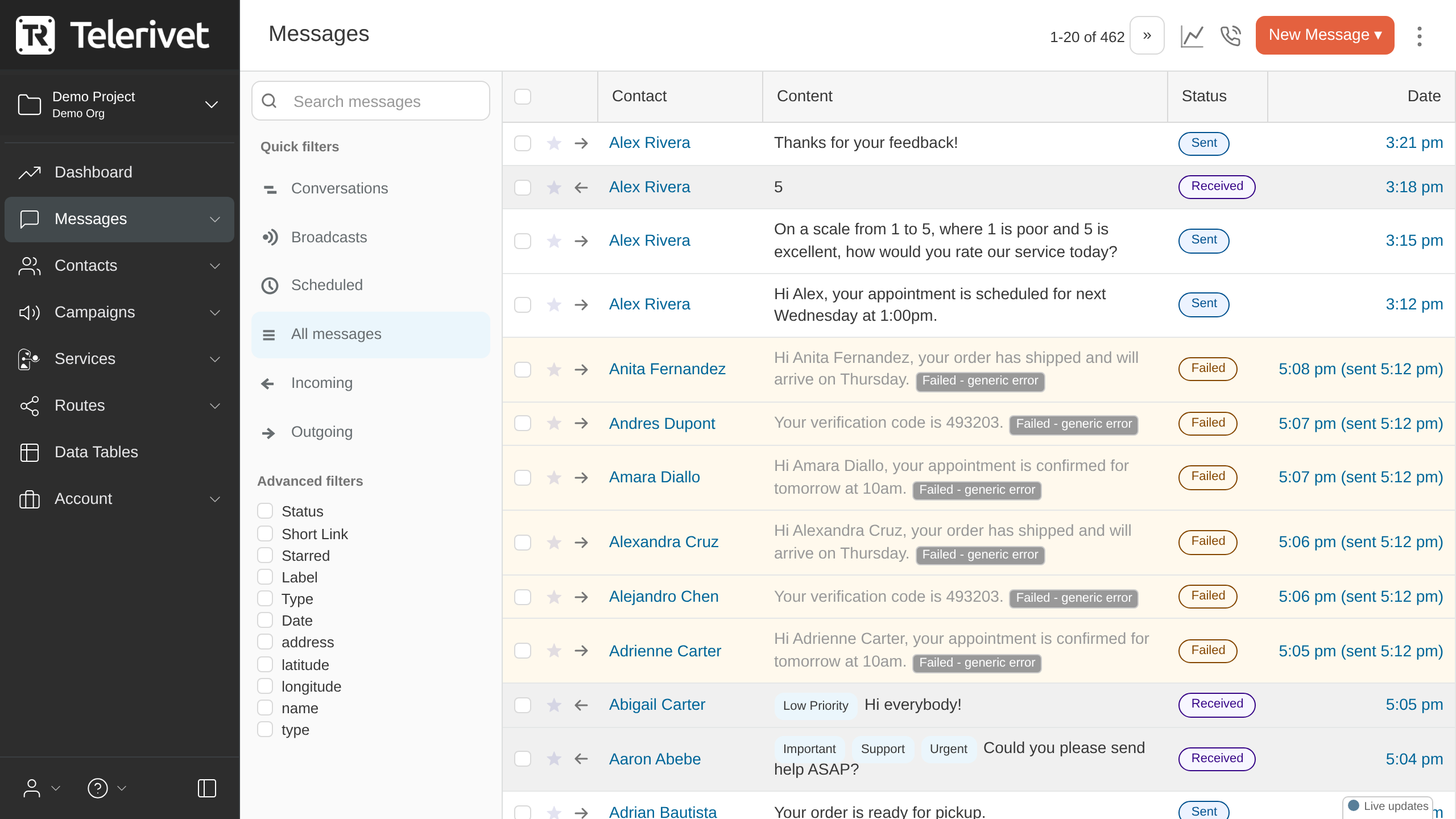 All messages view