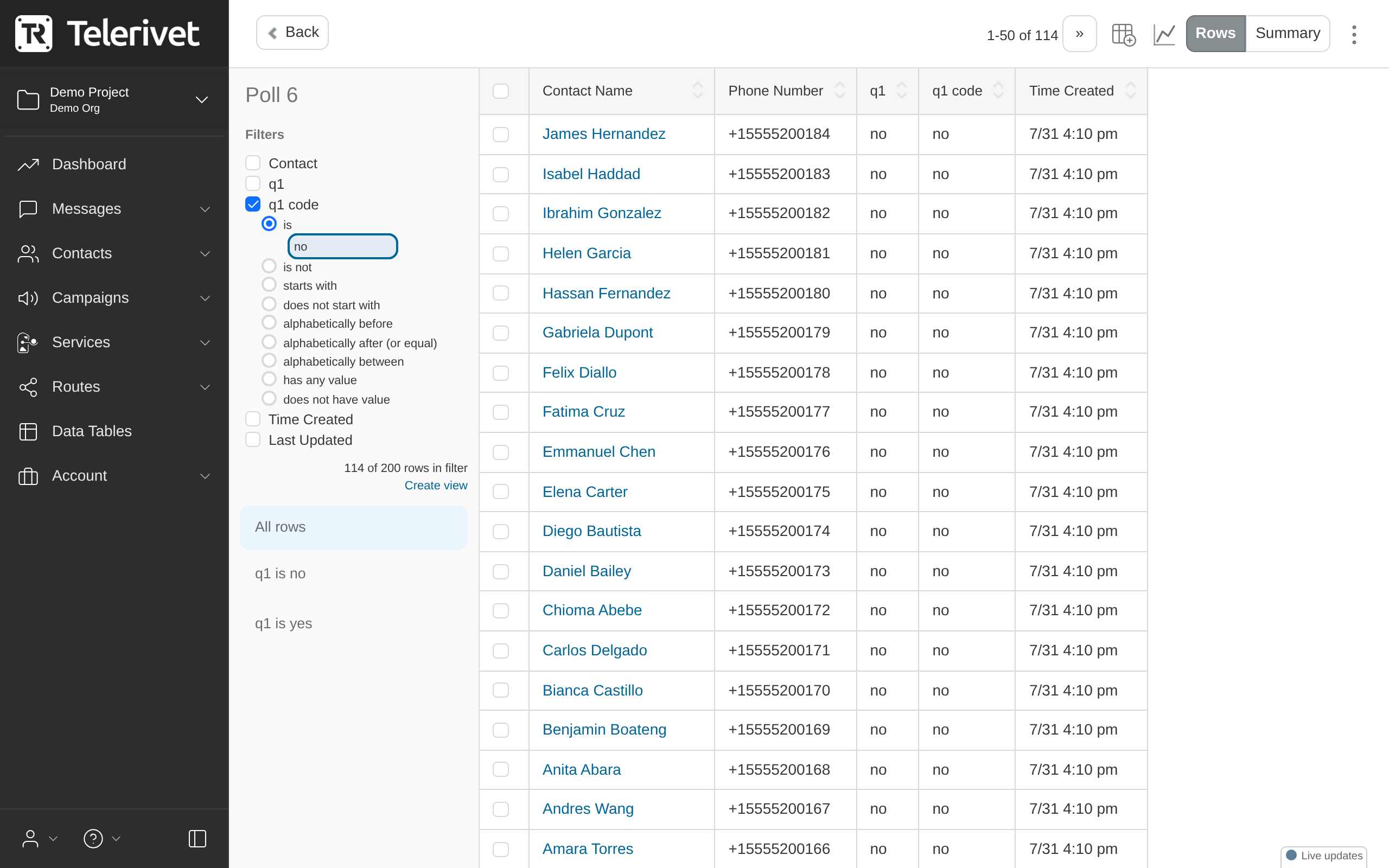 Data table filter with Create view link
