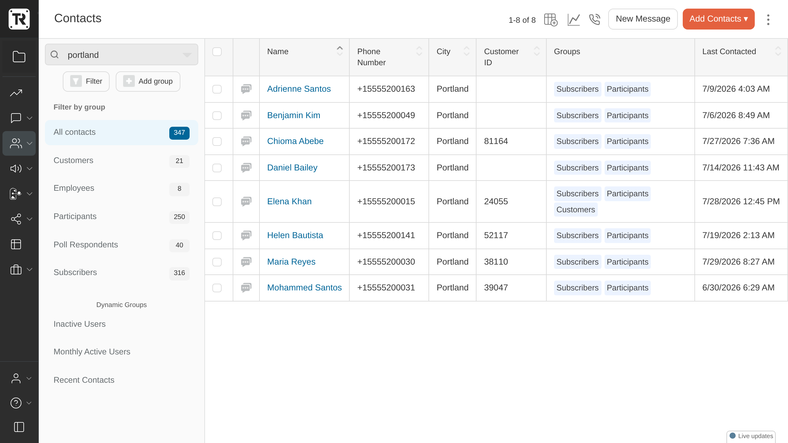 Contact search results