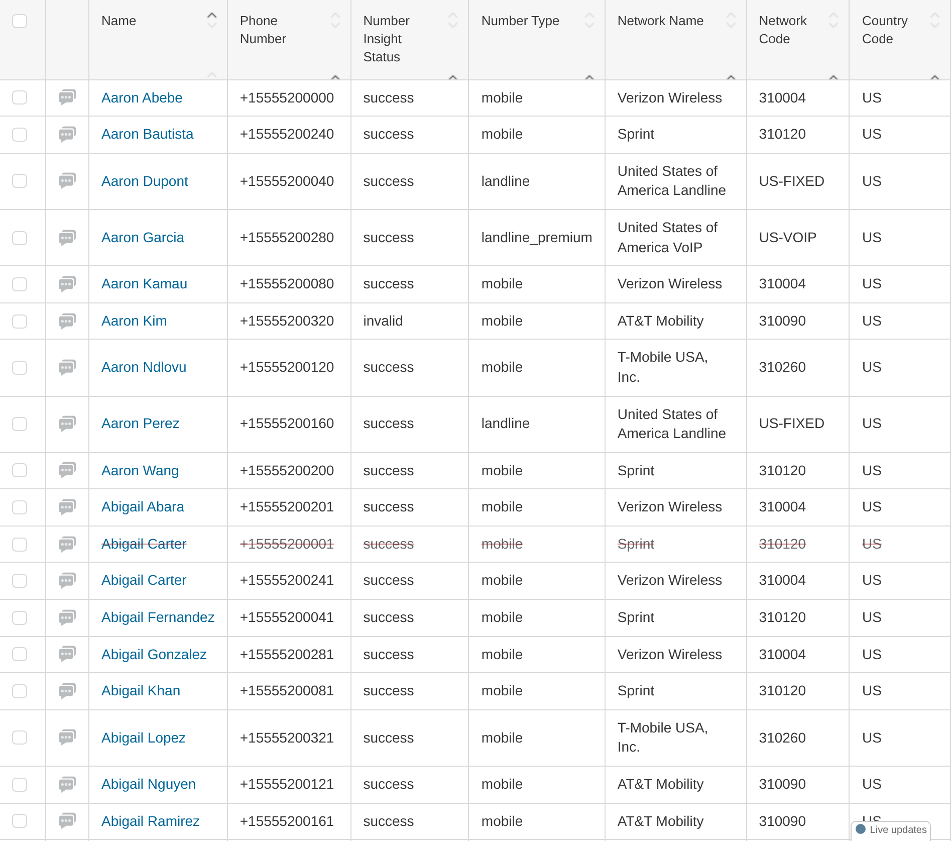 Contacts table with number lookup fields
