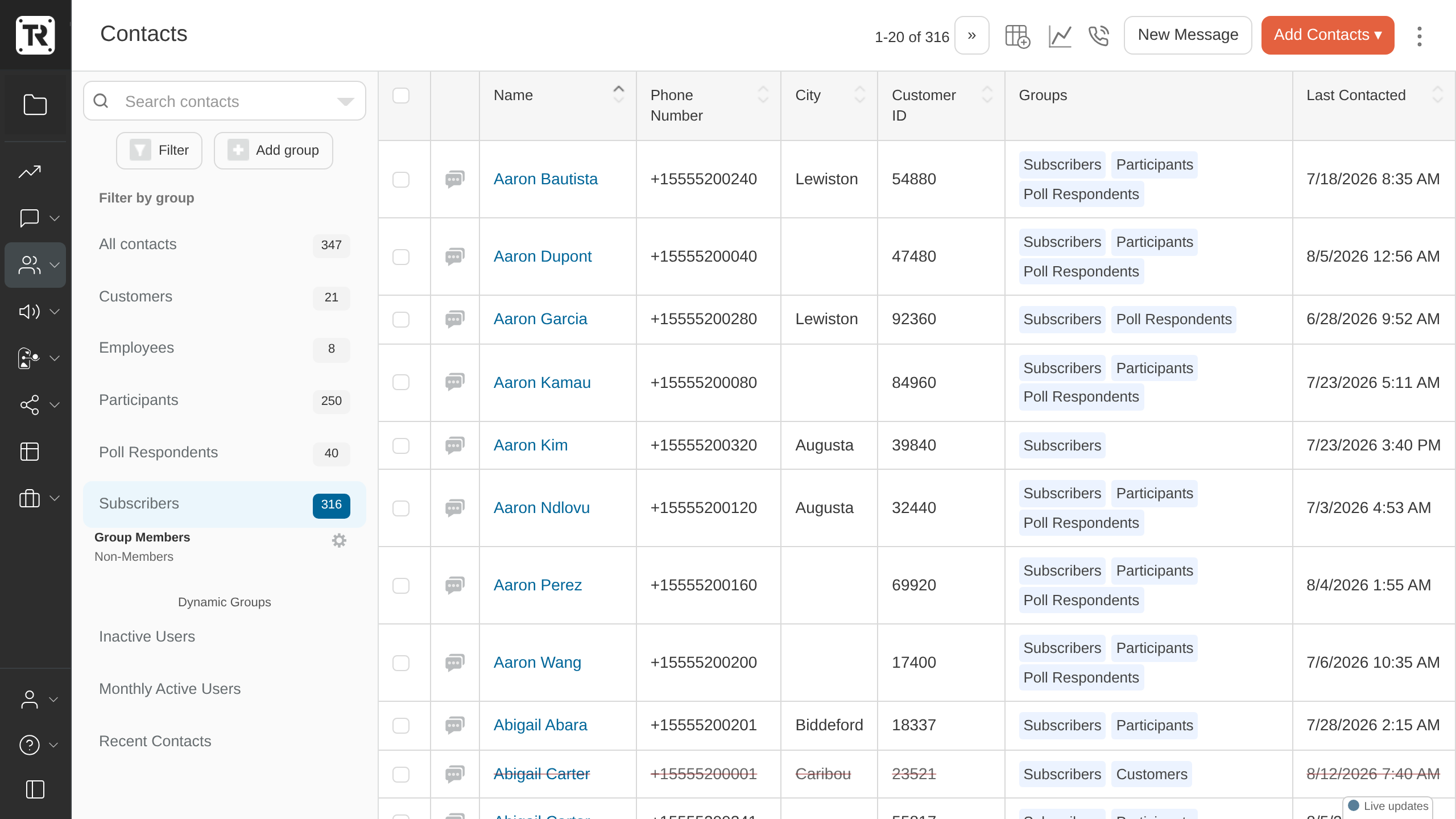 Contacts page