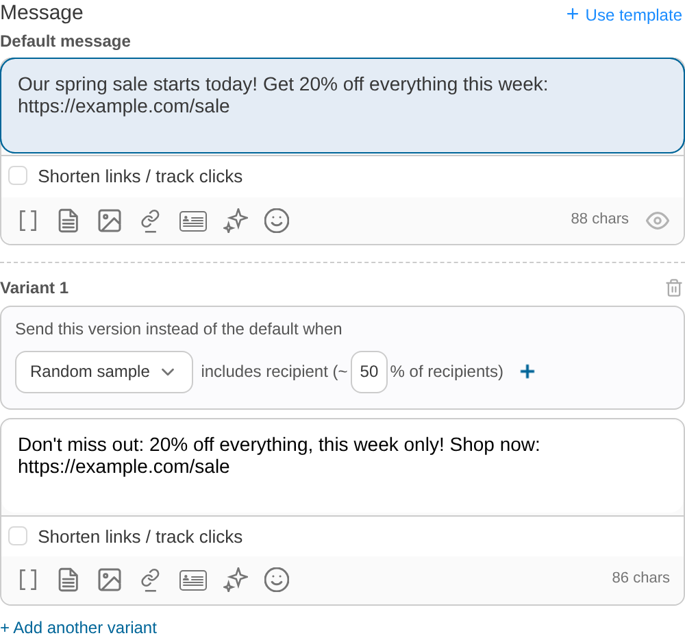 Variant with a random sample for an A/B test