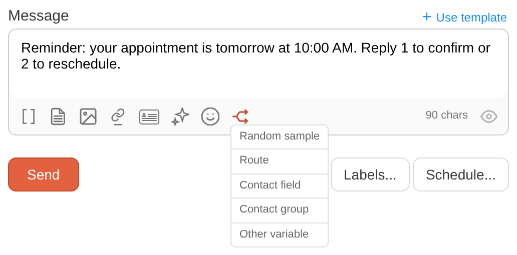 Variants menu in the New Message dialog