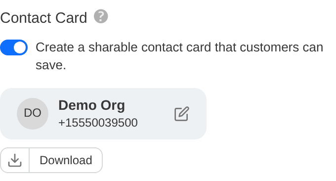 Contact Card section in the route settings